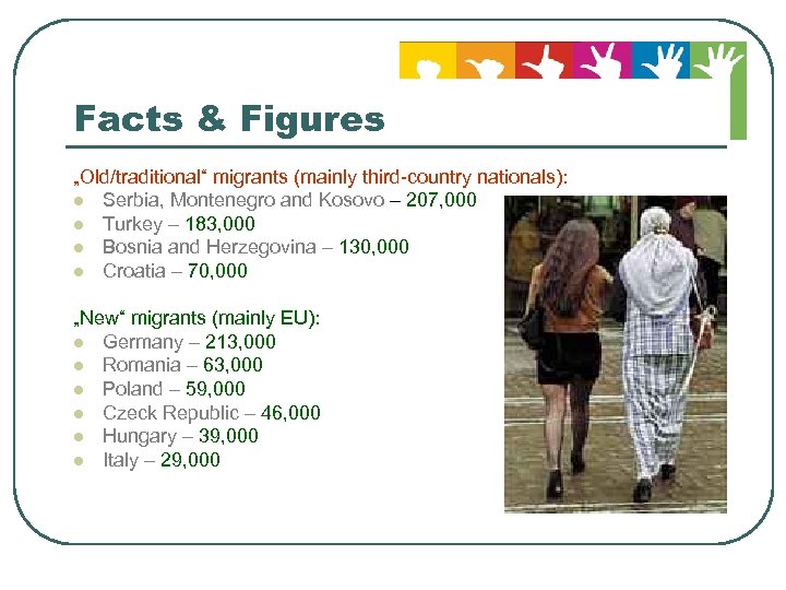 Facts & Figures „Old/traditional“ migrants (mainly third-country nationals): l Serbia, Montenegro and Kosovo –