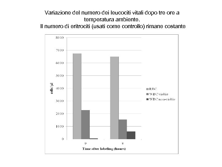 Variazione del numero dei leucociti vitali dopo tre ore a temperatura ambiente. Il numero