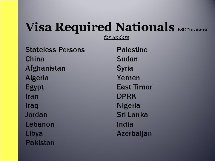 Visa Required Nationals for update Stateless Persons China Afghanistan Algeria Egypt Iran Iraq Jordan