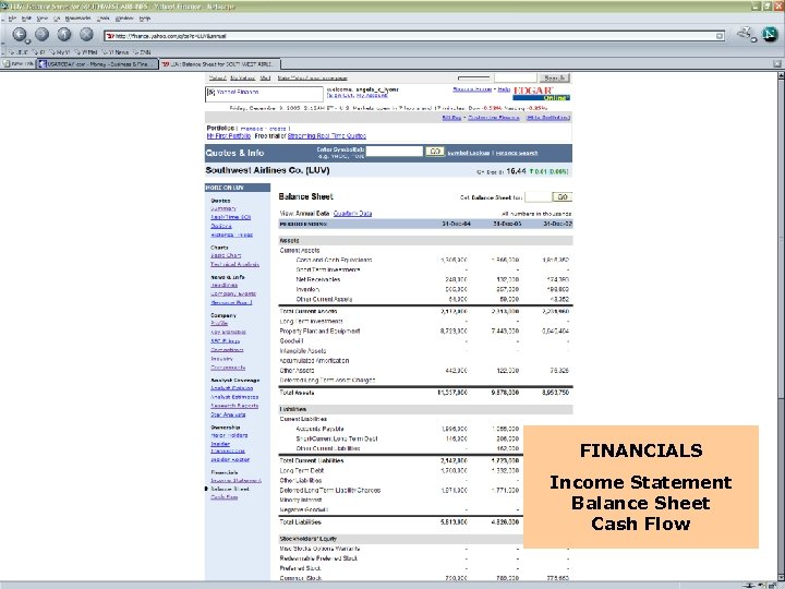 FINANCIALS Income Statement Balance Sheet Cash Flow 