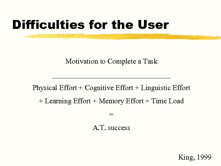 Difficulties for the User Motivation to Complete a Task ________________ Physical Effort + Cognitive