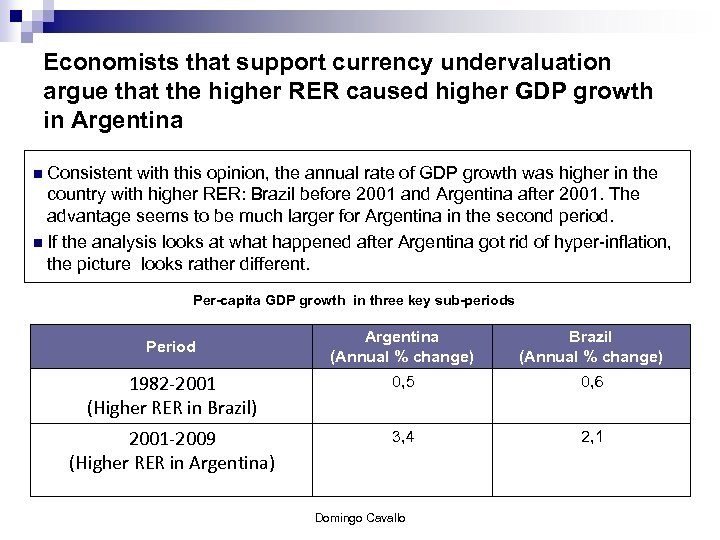 Economists that support currency undervaluation argue that the higher RER caused higher GDP growth