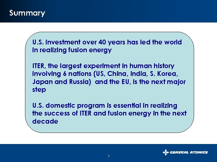 Summary U. S. investment over 40 years has led the world in realizing fusion