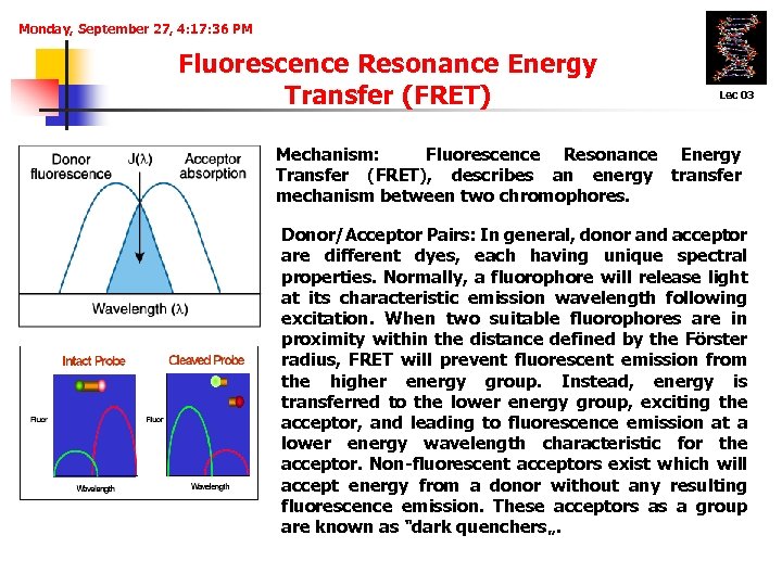 Monday, September 27, 4: 17: 36 PM Fluorescence Resonance Energy Transfer (FRET) Lec 03