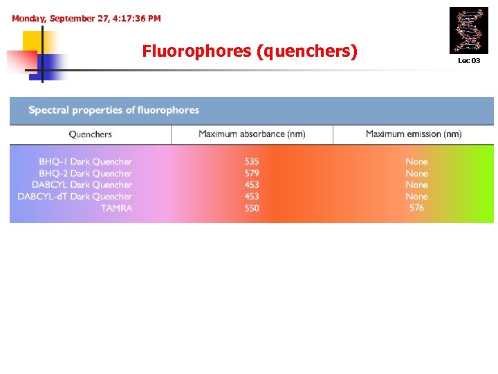 Monday, September 27, 4: 17: 36 PM Fluorophores (quenchers) Lec 03 