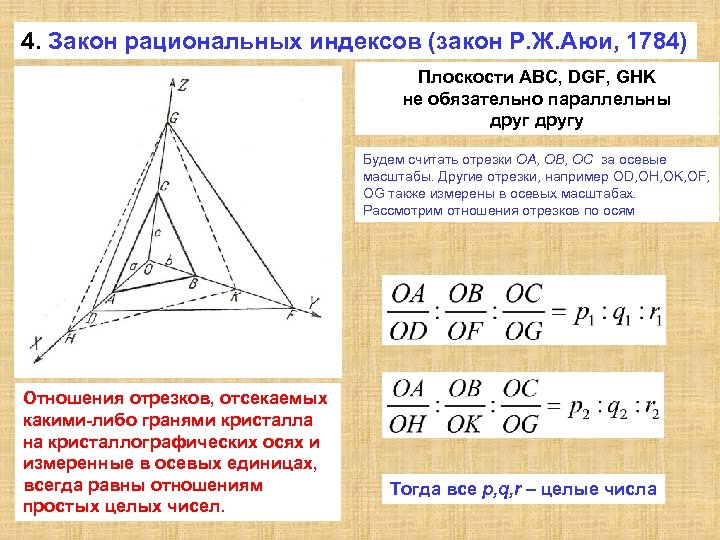 4. Закон рациональных индексов (закон Р. Ж. Аюи, 1784) Плоскости ABC, DGF, GHK не