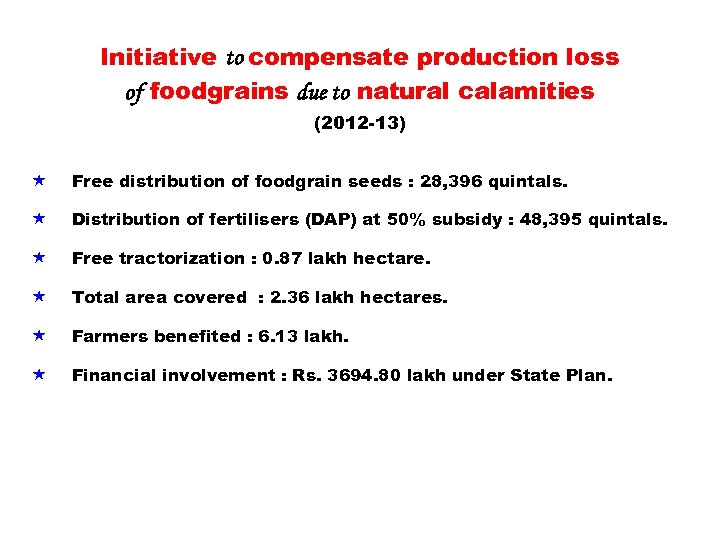 Initiative to compensate production loss of foodgrains due to natural calamities (2012 -13) «