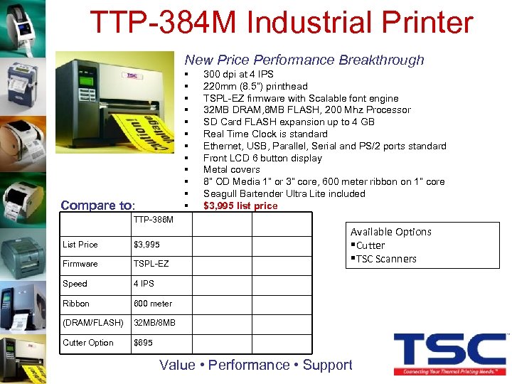 TTP-384 M Industrial Printer New Price Performance Breakthrough § § § Compare to: TTP-386