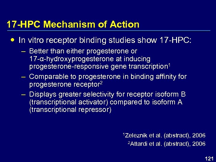 17 -HPC Mechanism of Action In vitro receptor binding studies show 17 -HPC: –
