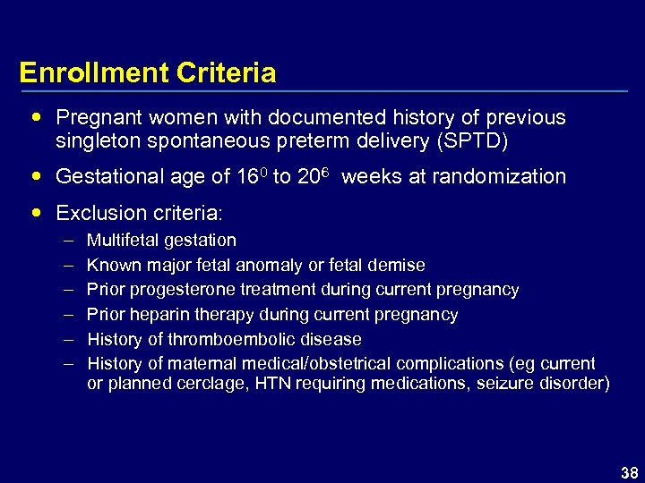 Enrollment Criteria Pregnant women with documented history of previous singleton spontaneous preterm delivery (SPTD)