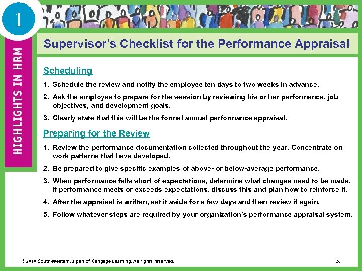 1 Supervisor’s Checklist for the Performance Appraisal Scheduling 1. Schedule the review and notify