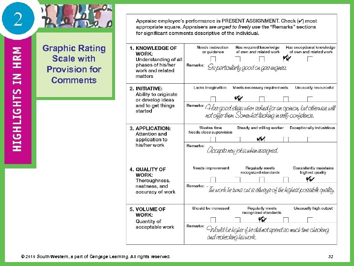 2 Graphic Rating Scale with Provision for Comments © 2010 South-Western, a part of