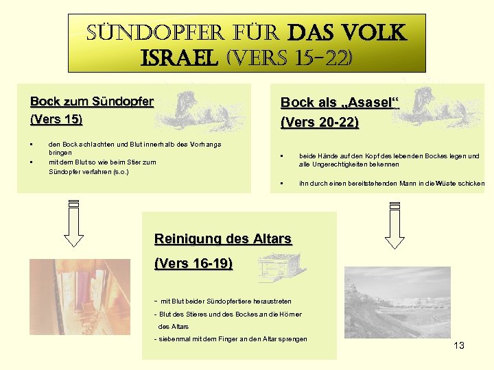 sündopfer für das volk israel (vers 15 -22) Bock zum Sündopfer (Vers 15) •