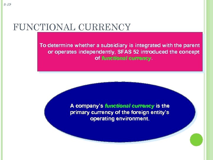 8 -39 FUNCTIONAL CURRENCY To determine whether a subsidiary is integrated with the parent