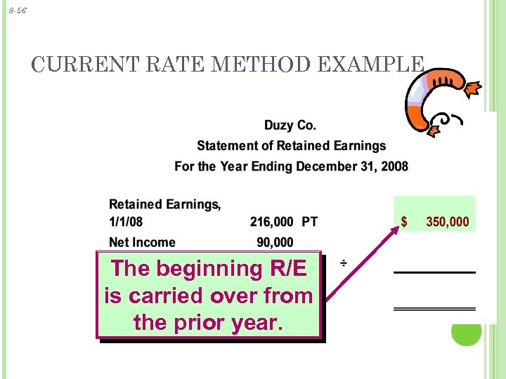 8 -56 CURRENT RATE METHOD EXAMPLE The beginning R/E is carried over from the