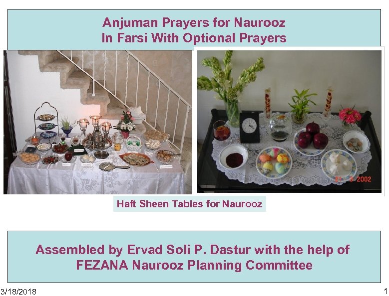 Anjuman Prayers for Naurooz In Farsi With Optional Prayers Haft Sheen Tables for Naurooz