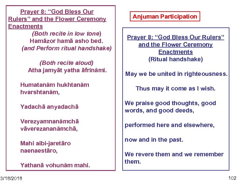 Prayer 8: “God Bless Our Rulers” and the Flower Ceremony Enactments (Both recite in