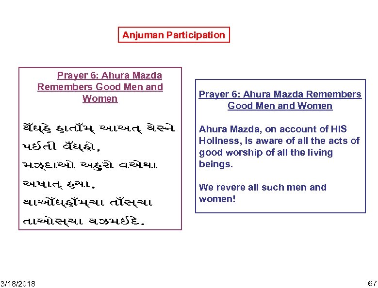 Anjuman Participation Prayer 6: Ahura Mazda Remembers Good Men and Women ye%3he hata%m Aa.