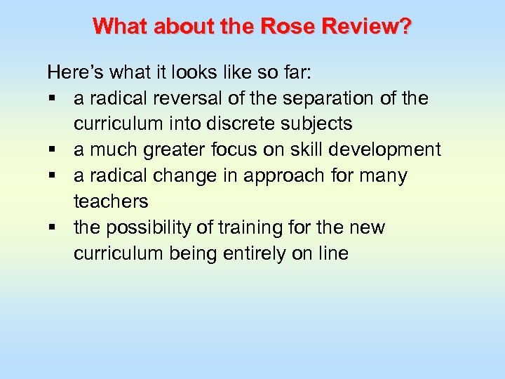 What about the Rose Review? Here’s what it looks like so far: § a