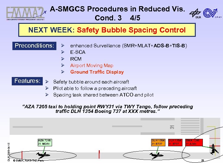 A-SMGCS Procedures in Reduced Vis. Cond. 3 4/5 NEXT WEEK: Safety Bubble Spacing Control