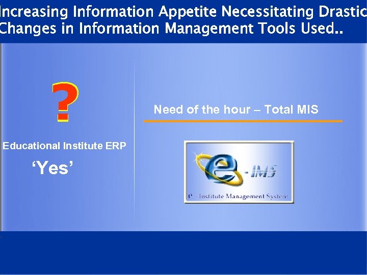 Increasing Information Appetite Necessitating Drastic Changes in Information Management Tools Used. . ? Educational