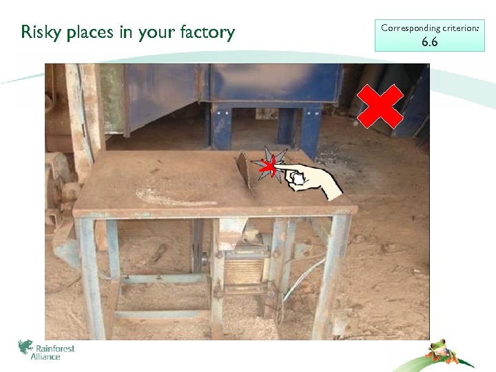 Risky places in your factory Corresponding criterion: 6. 6 