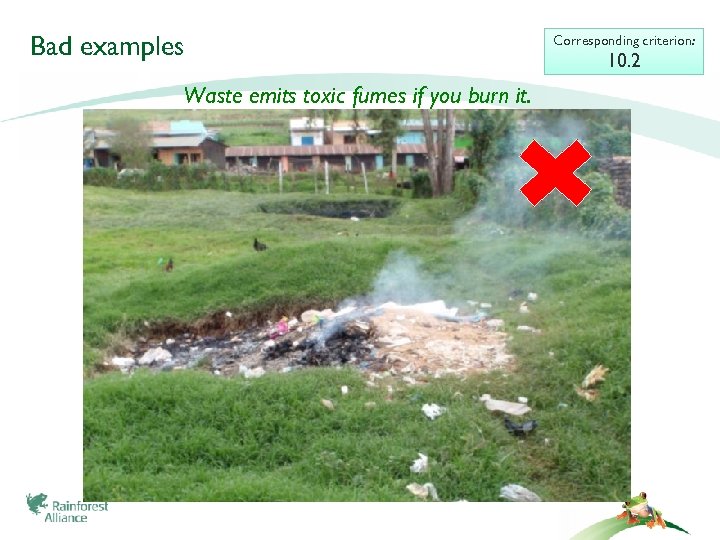 Bad examples Waste emits toxic fumes if you burn it. Corresponding criterion: 10. 2