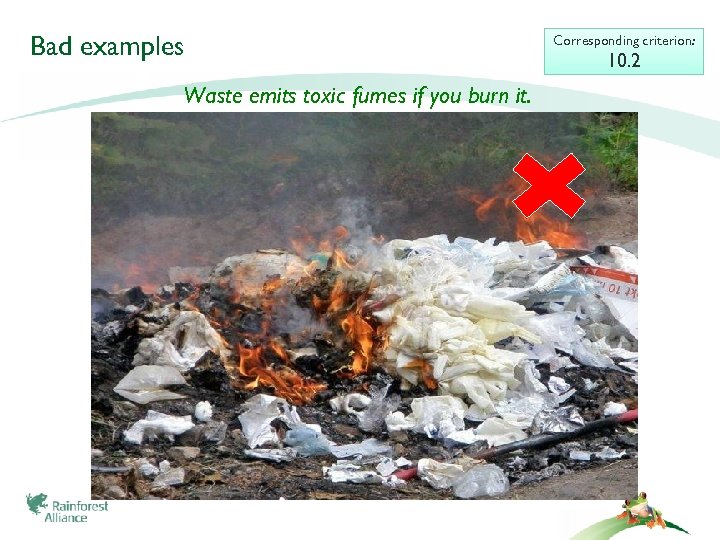 Bad examples Waste emits toxic fumes if you burn it. Corresponding criterion: 10. 2