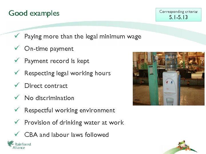 Good examples Paying more than the legal minimum wage On-time payment Payment record is