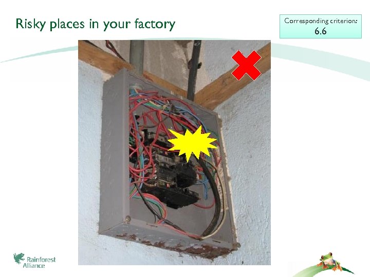 Risky places in your factory Corresponding criterion: 6. 6 