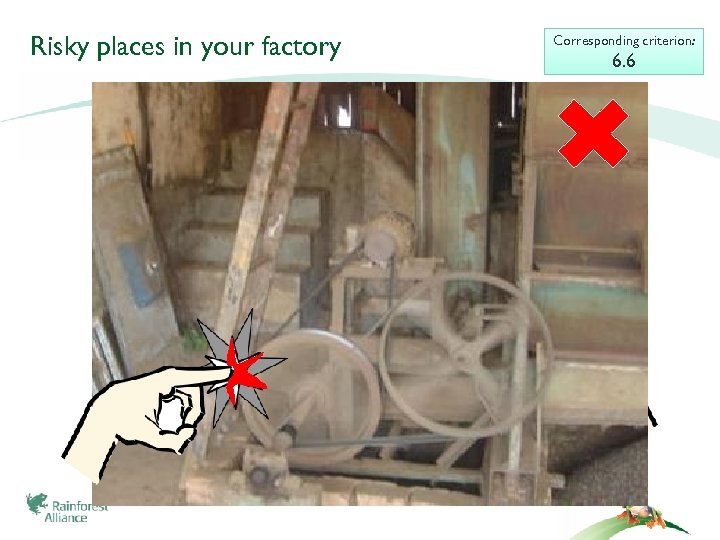 Risky places in your factory Corresponding criterion: 6. 6 