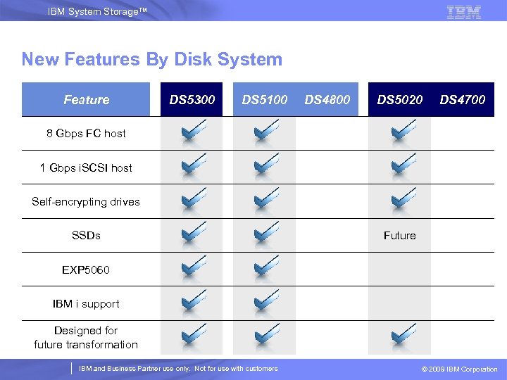 IBM System Storage™ New Features By Disk System Feature DS 5300 DS 5100 DS