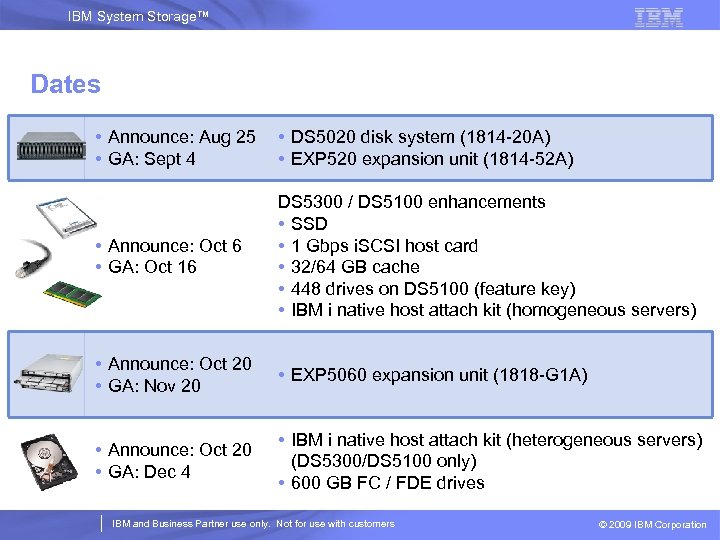 IBM System Storage™ Dates • Announce: Aug 25 • GA: Sept 4 • DS