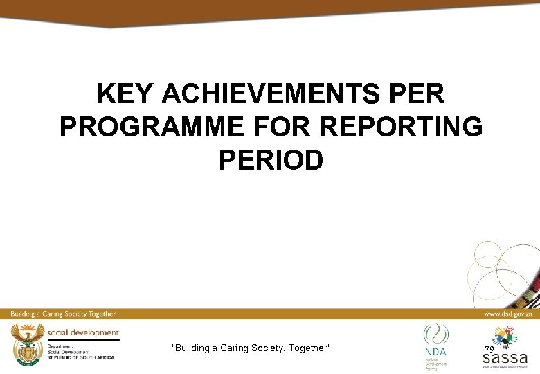 KEY ACHIEVEMENTS PER PROGRAMME FOR REPORTING PERIOD 