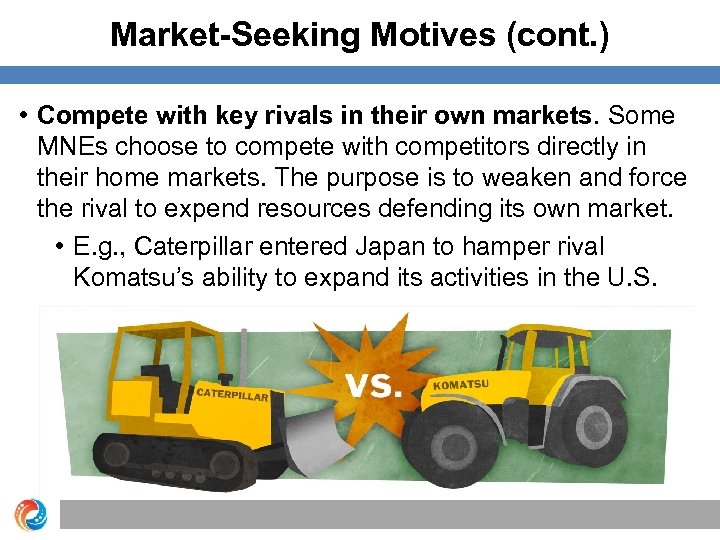 Market-Seeking Motives (cont. ) • Compete with key rivals in their own markets. Some