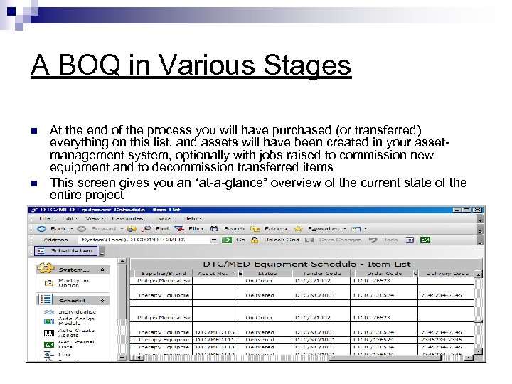 A BOQ in Various Stages n n At the end of the process you