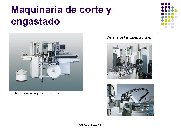 Maquinaria de corte y engastado Detalle de las subestaciones Máquina para procesar cable TCI