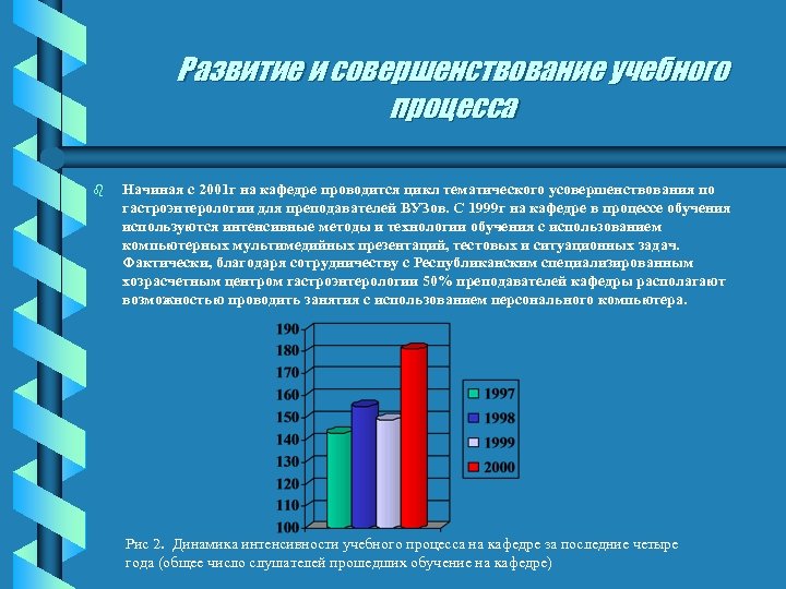 Развитие и совершенствование учебного процесса b Начиная с 2001 г на кафедре проводится цикл