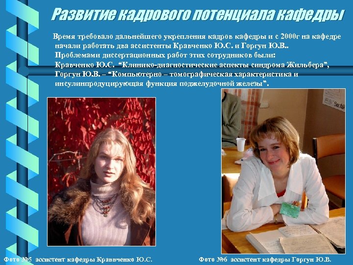 Развитие кадрового потенциала кафедры Время требовало дальнейшего укрепления кадров кафедры и с 2000 г