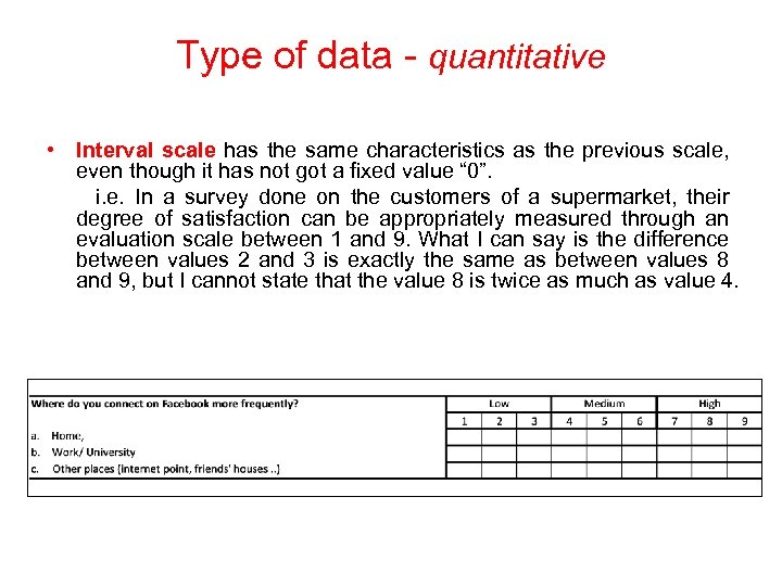 Type of data - quantitative • Interval scale has the same characteristics as the