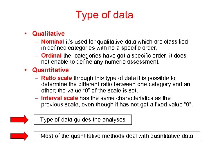 Type of data • Qualitative – Nominal it’s used for qualitative data which are