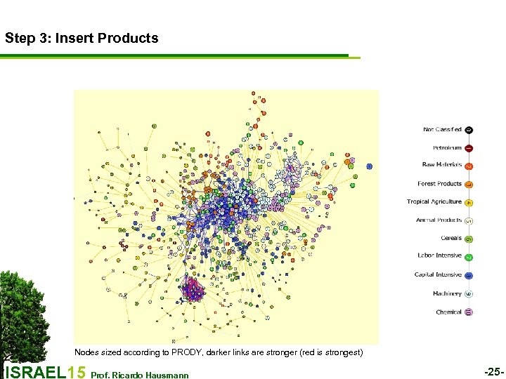 Step 3: Insert Products Nodes sized according to PRODY, darker links are stronger (red