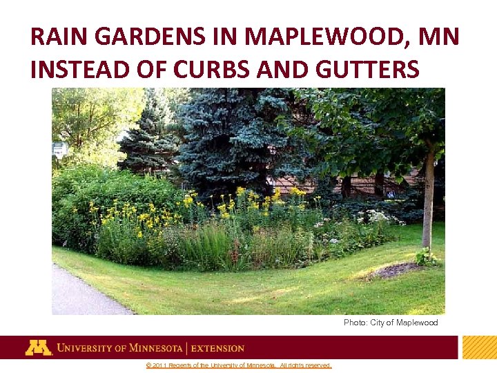 RAIN GARDENS IN MAPLEWOOD, MN INSTEAD OF CURBS AND GUTTERS Photo: City of Maplewood