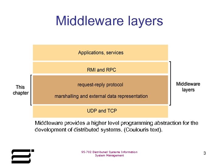 Middleware layers Middleware provides a higher level programming abstraction for the development of distributed