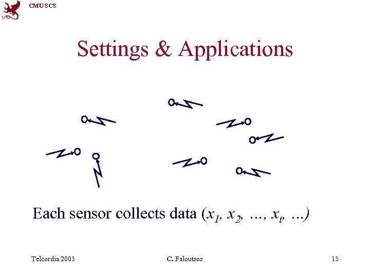 CMU SCS Settings & Applications Each sensor collects data (x 1, x 2, …,