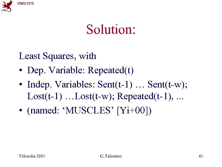 CMU SCS Solution: Least Squares, with • Dep. Variable: Repeated(t) • Indep. Variables: Sent(t-1)