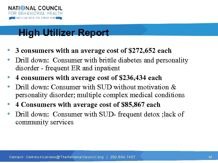 High Utilizer Report • 3 consumers with an average cost of $272, 652 each