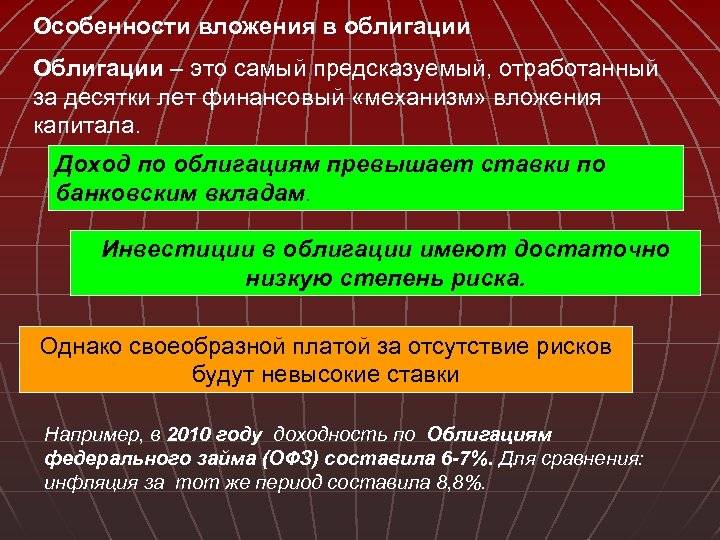 Особенности вложения в облигации Облигации – это самый предсказуемый, отработанный за десятки лет финансовый