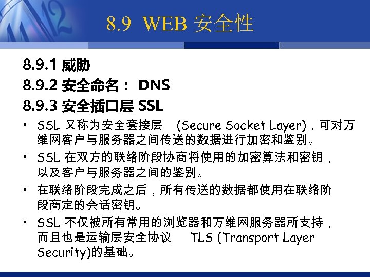 8. 9 WEB 安全性 8. 9. 1 威胁 8. 9. 2 安全命名： DNS 8.