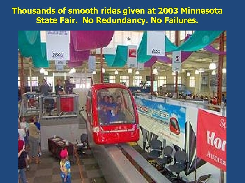 Thousands of smooth rides given at 2003 Minnesota State Fair. No Redundancy. No Failures.